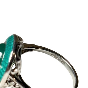 ROKUZAN silver green agate & enamel ring “Owl&Star”