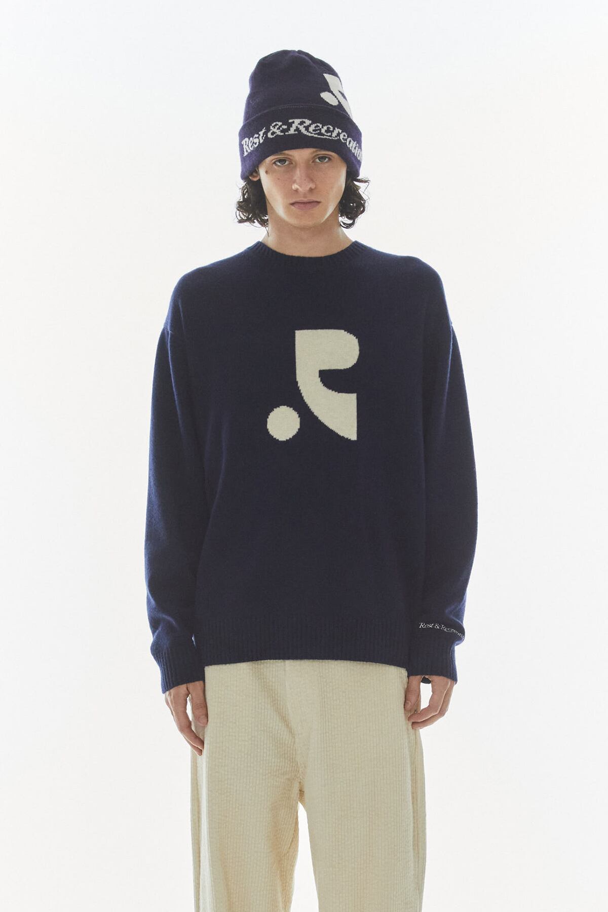 Rest & Recreation] LOGO FOLDING BEANIE - NAVY 正規韓国ブランド