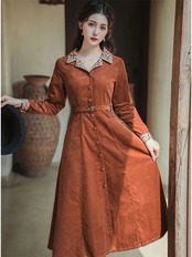【0112】Waist Belt Retro Long Sleeve Dress