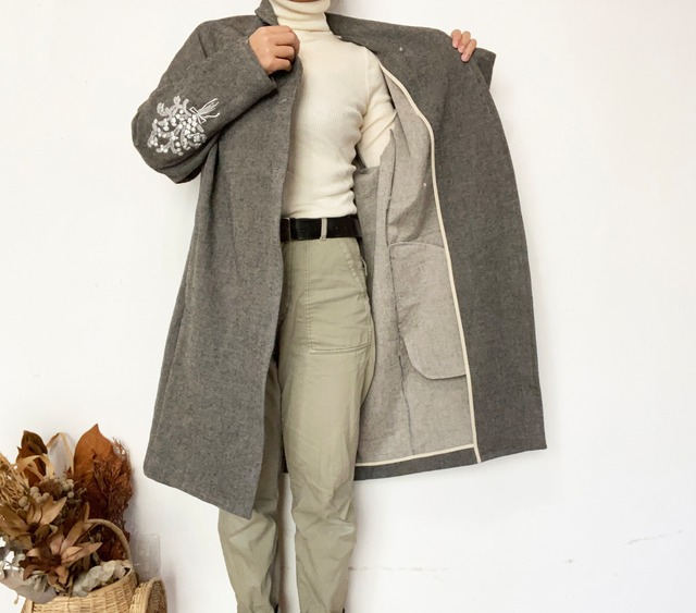 送料無料 Wool / linen オーバーコート [ charcoal ]