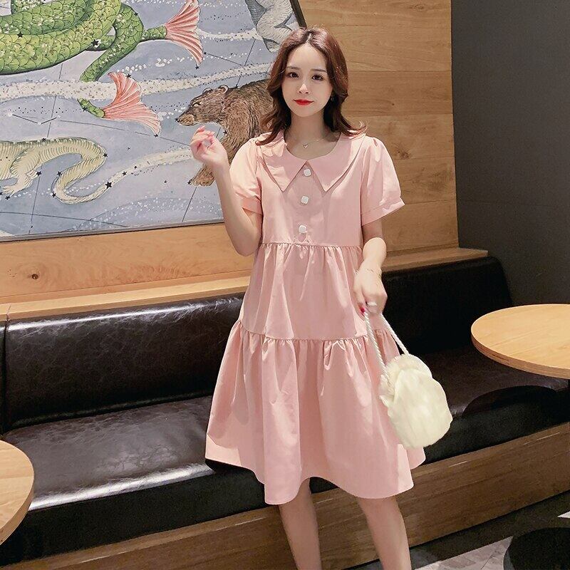 【新作】【送料無料】 8539＃マタニティ服サマーコットン半袖ルーズスタイリッシュAラインドレス妊婦ママドレス ショート ハーフスリーブ 夏物 AL expec395138523790