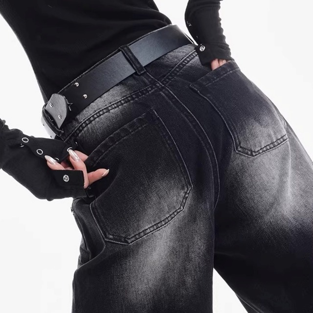 リペアステッチデザインルーズフィットデニムパンツ 2col   R01869