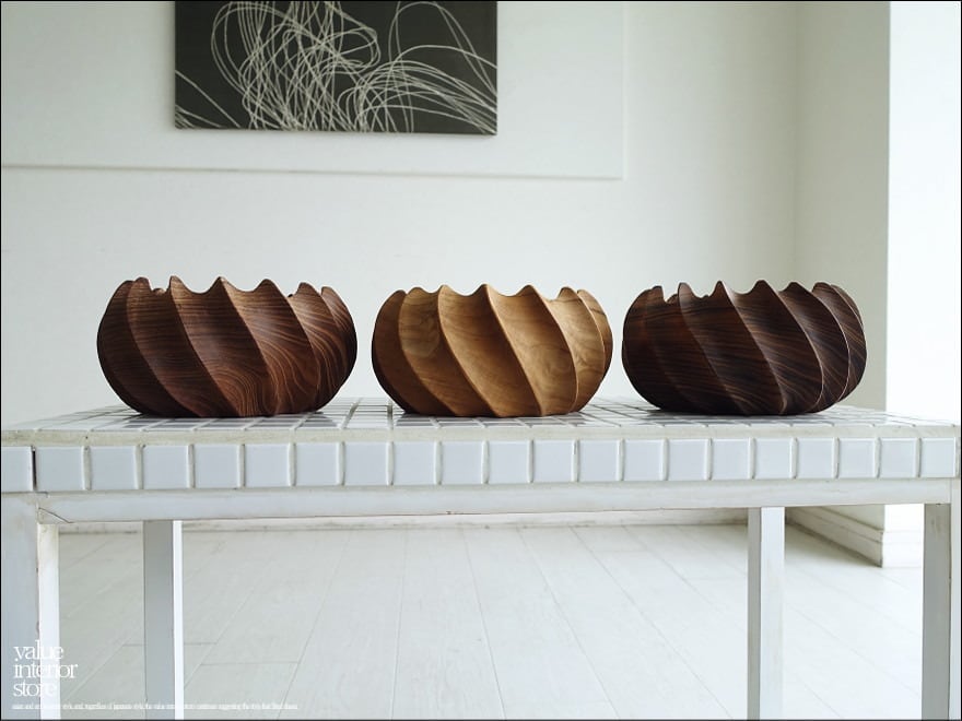 チーク無垢材 スパイラルボウル 菓子鉢 サラダボウル 小物入れ