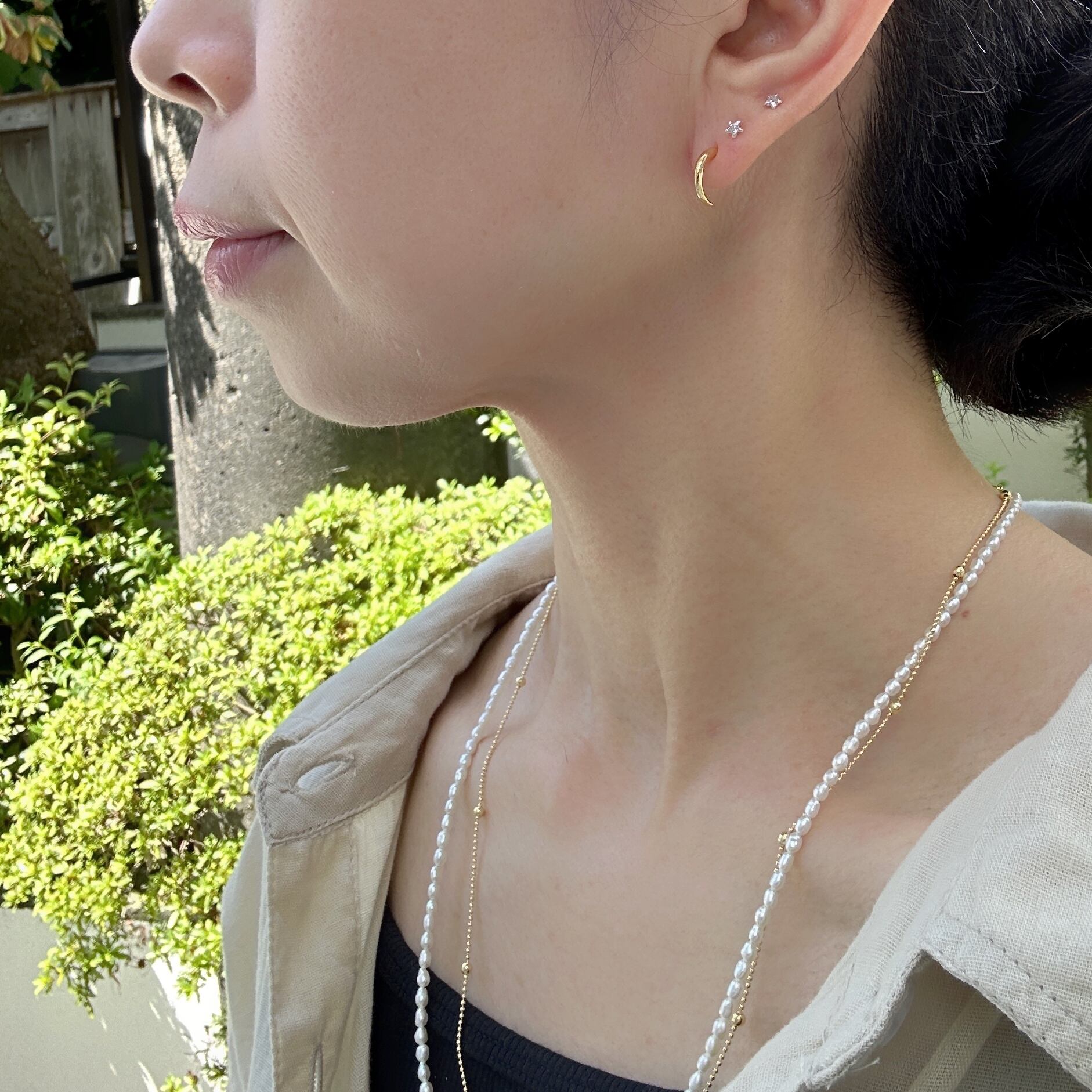 Gold Coating ハーフ フープ スタッドピアス 小さめピアス プチピアス