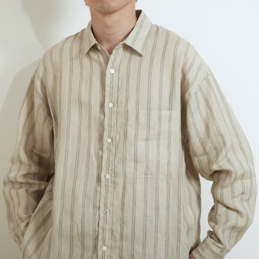 BIG YANK ストライプシャツ リネン 麻 LINEN STRIPE BIG SH / リネンストライプBIGシャツ(BEIGE) | KICS