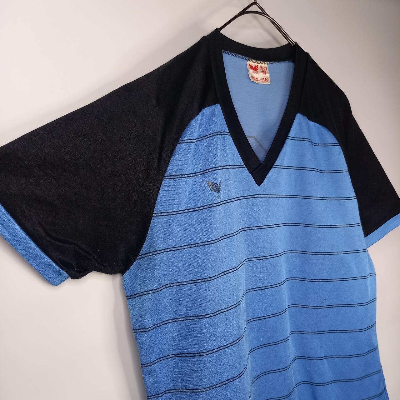 西ドイツ製　erima　Vネック　ラグランTシャツ　半袖　プリント　背番号