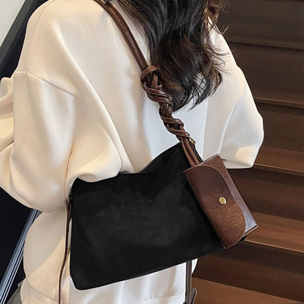 スエード調 ショルダー バッグ ポーチ付き レディース 韓国 小さい コンパクト 通勤 軽量 PUレザー 大人 きれいめ シンプル カジュアル OL ビジネス スクエアバッグ 上品 レトロ おしゃれ 大人可愛い 大人女子