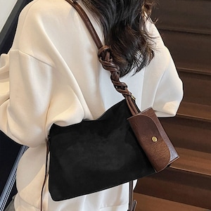 スエード調 ショルダー バッグ ポーチ付き レディース 韓国 小さい コンパクト 通勤 軽量 PUレザー 大人 きれいめ シンプル カジュアル OL ビジネス スクエアバッグ 上品 レトロ おしゃれ 大人可愛い 大人女子