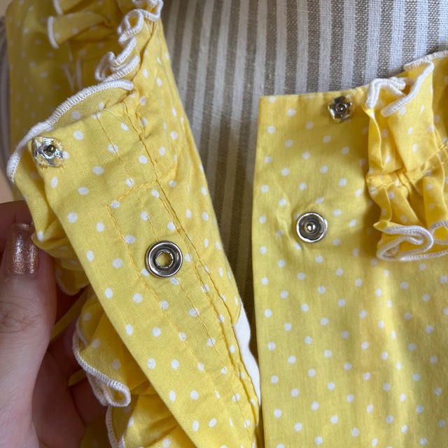 60's yellow dot frill blouse