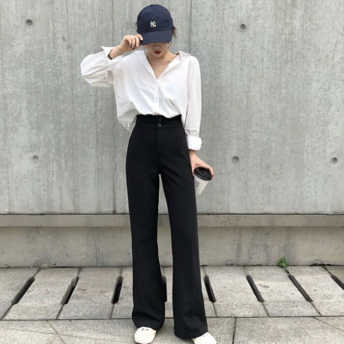 2020年夏秋ワイドレッグパンツレディースウエスタンスタイルシックレトロハイウエストスリムカジュアル9点パンツトレンド YY-ファッション72200561312