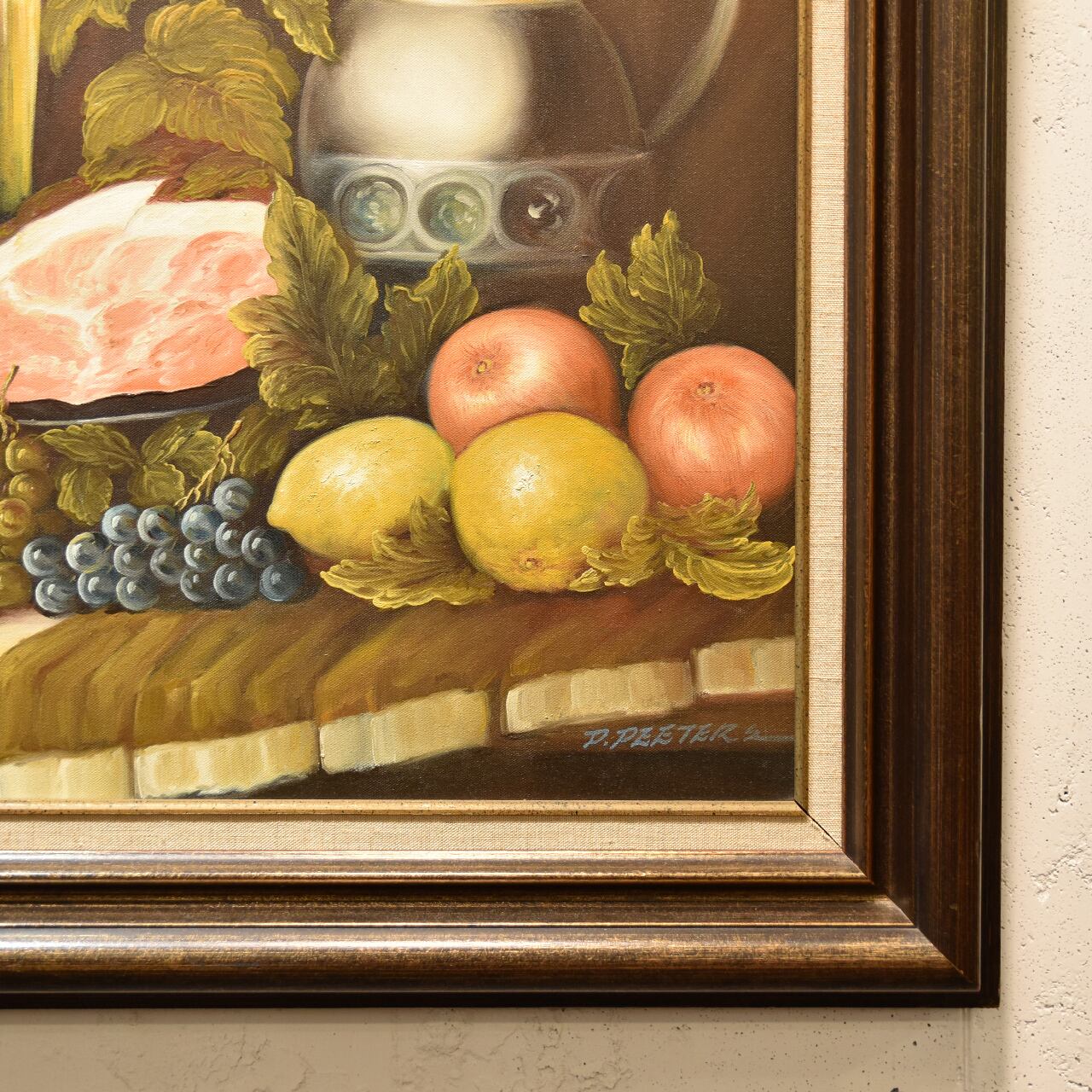 Oil Painting (Fruits,Meat,Wine) / 豊かな食卓の油絵 / 2112JD-008