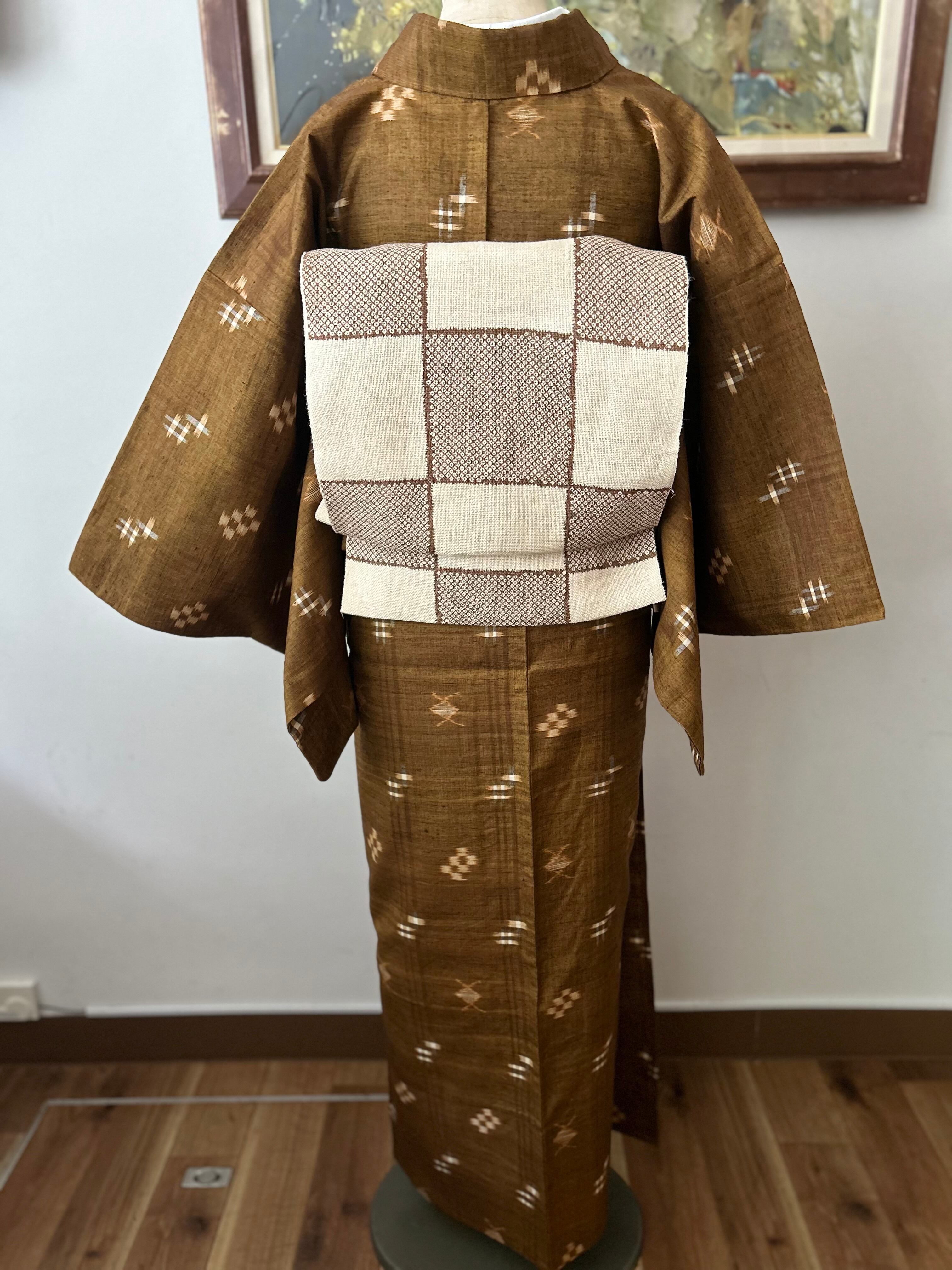 本場久米島紬長羽織単衣未使用品
