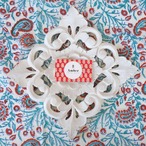 ブロックプリント生地【50cm単位】インド綿 ペイズリー柄 白×緑/オレンジ #10810-WT1