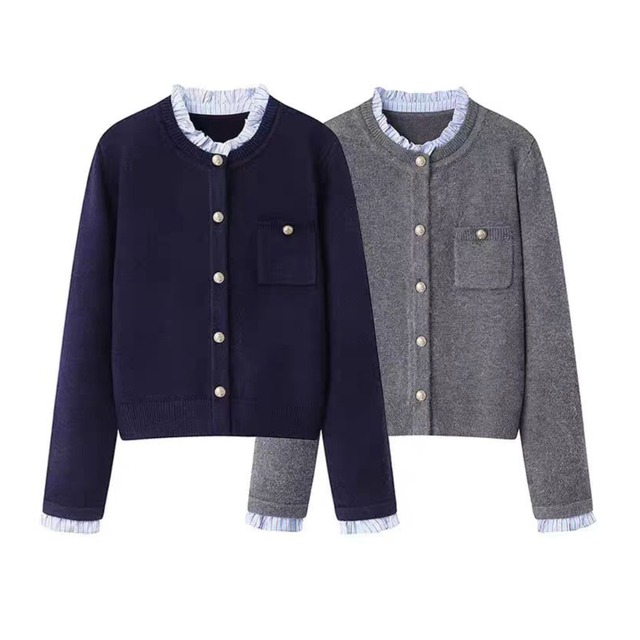 フェイクレイヤード長袖カーディガン /r001060