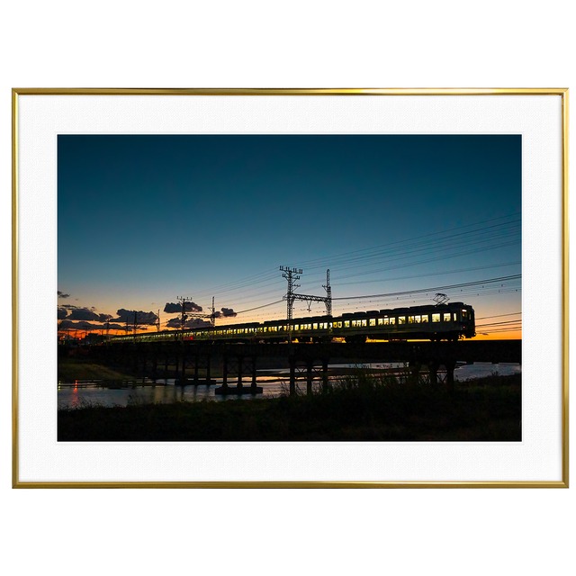 日本写真 大阪府 南海高野線 大和川橋梁の夕日 インテリア アートフォトポスター額装 AS3457
