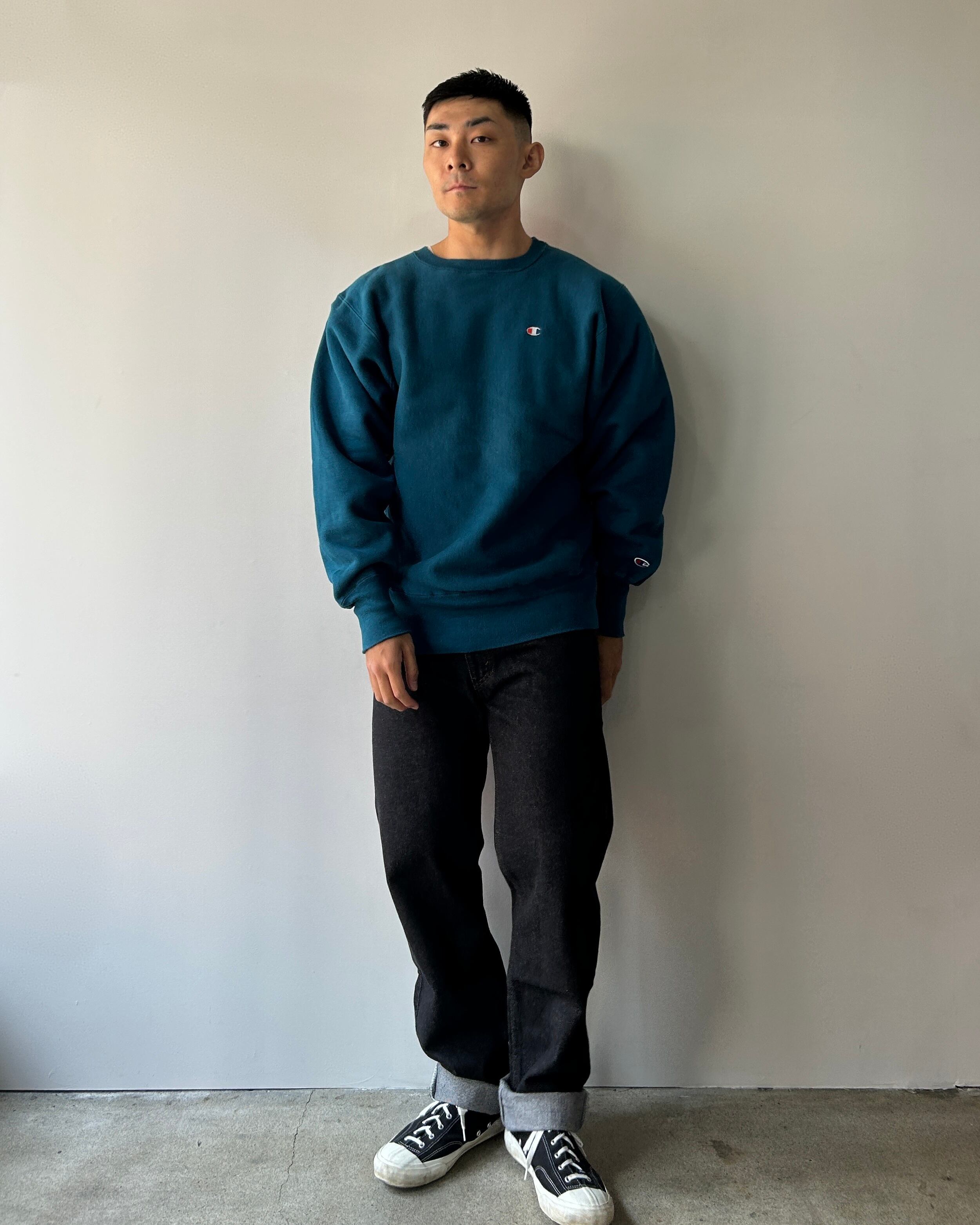 極美品 90s L ティール リバースウィーブ チャンピオン スウェット 