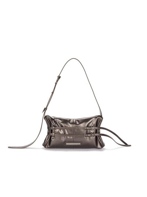 MATIN KIM] DOUBLE BELTED STRAP MINI BAG IN DARK BROWN | もごつ