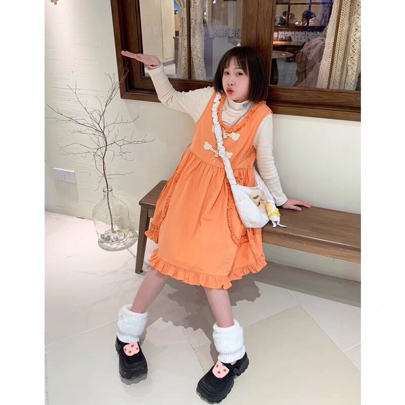 ワンピース オレンジ カジュアル シンプル 森ガール ワンピース リボン