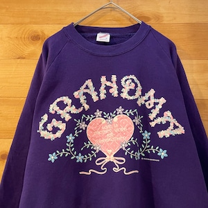 【JERZEES】90s USA製 かわいい系 アーチロゴ GRANDMA プリント オールドスウェット レディースL us古着