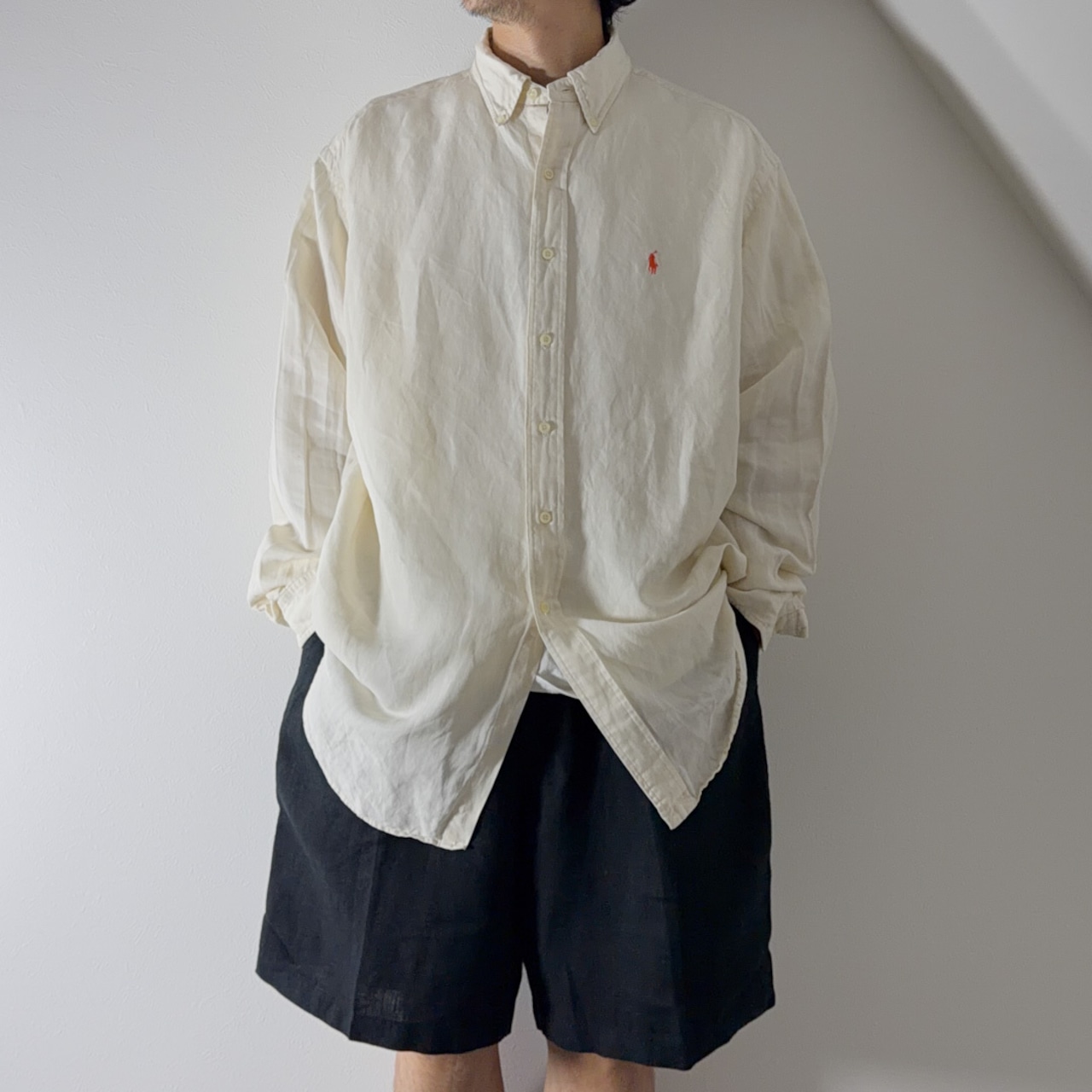 Ralph Lauren LINEN SILK COTTON shirt Ivory [XL] 古着 - 16