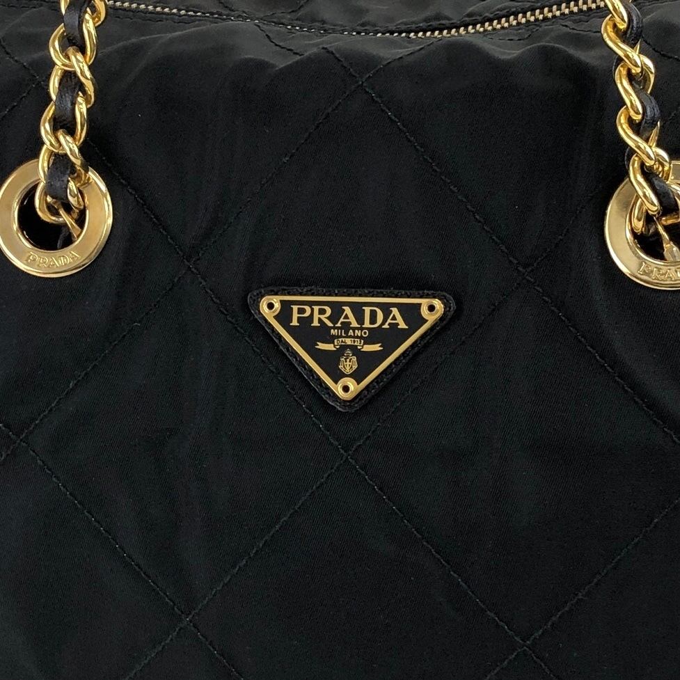 良品 PRADA プラダ 三角ロゴ プレート キルティング ナイロン レザー チェーン ウエスト ポーチ バッグ ブラック レディース k5668 美品 PRADA プラダ 三角ロゴ チェーン キルティング ショルダーバッグ