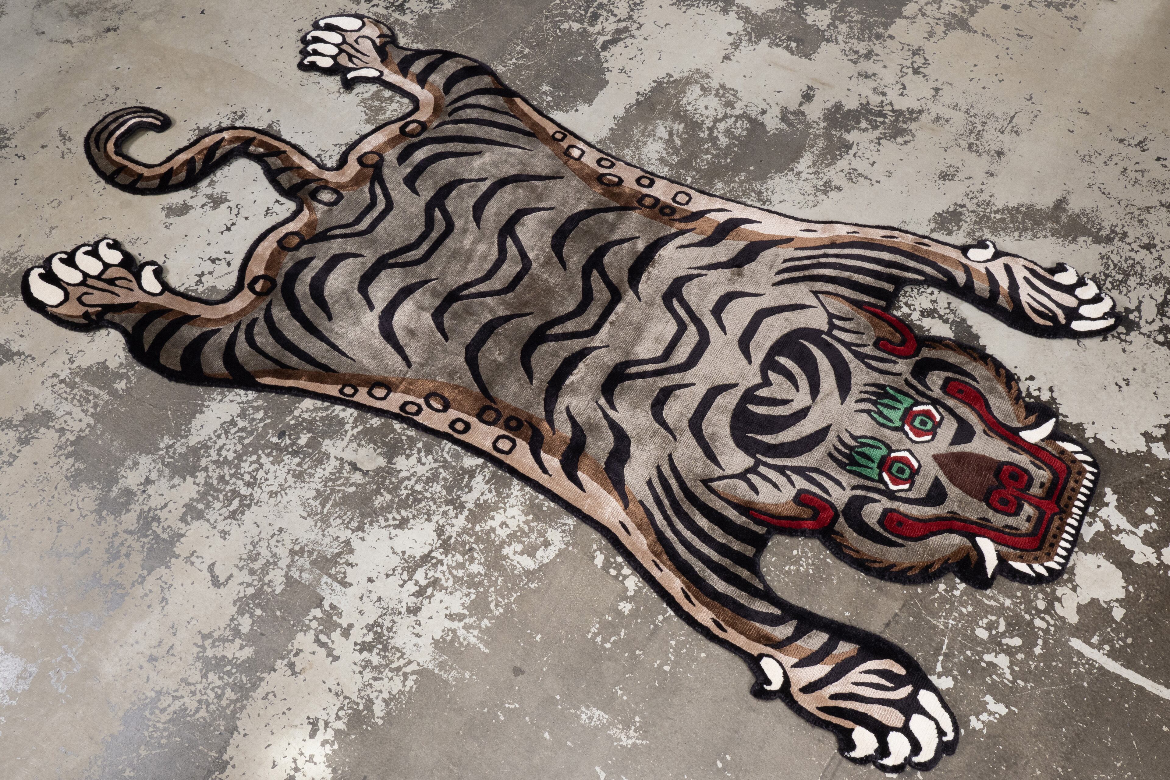 【お値下げ】チベタンタイガーラグ　Lサイズ　ウール　slowtiger Tibetan Tiger Rug 《Lサイズ•シルク044》チベタンタイガーラグ