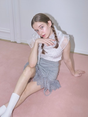 lace ribbon mini skirt -GRAY-
