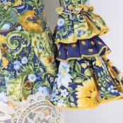 フラメンコ 衣装 ワンピース ドレス ボランテ フリル レース CANELA PURA 柄 模様 緑 紺 青 水玉 花柄 グリーン系 ネイビー系 フリルスリーブ ボリューム 大きい袖 豪華 デザイン しっかりした生地 衣装用 レディース