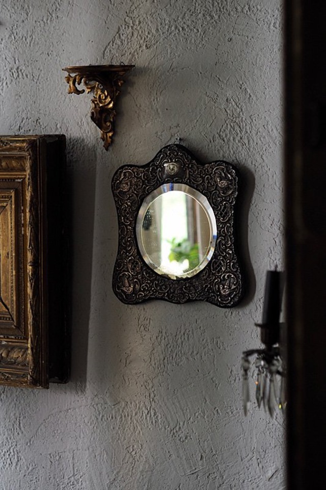 銀板の鳥 風雲舞うミラー-antique silver wall mirror