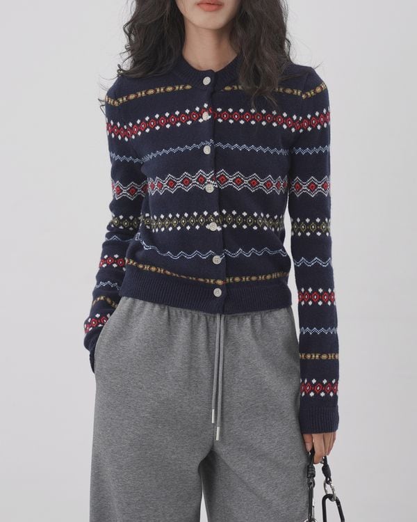 Retro jacquard knit cardigan TH3619