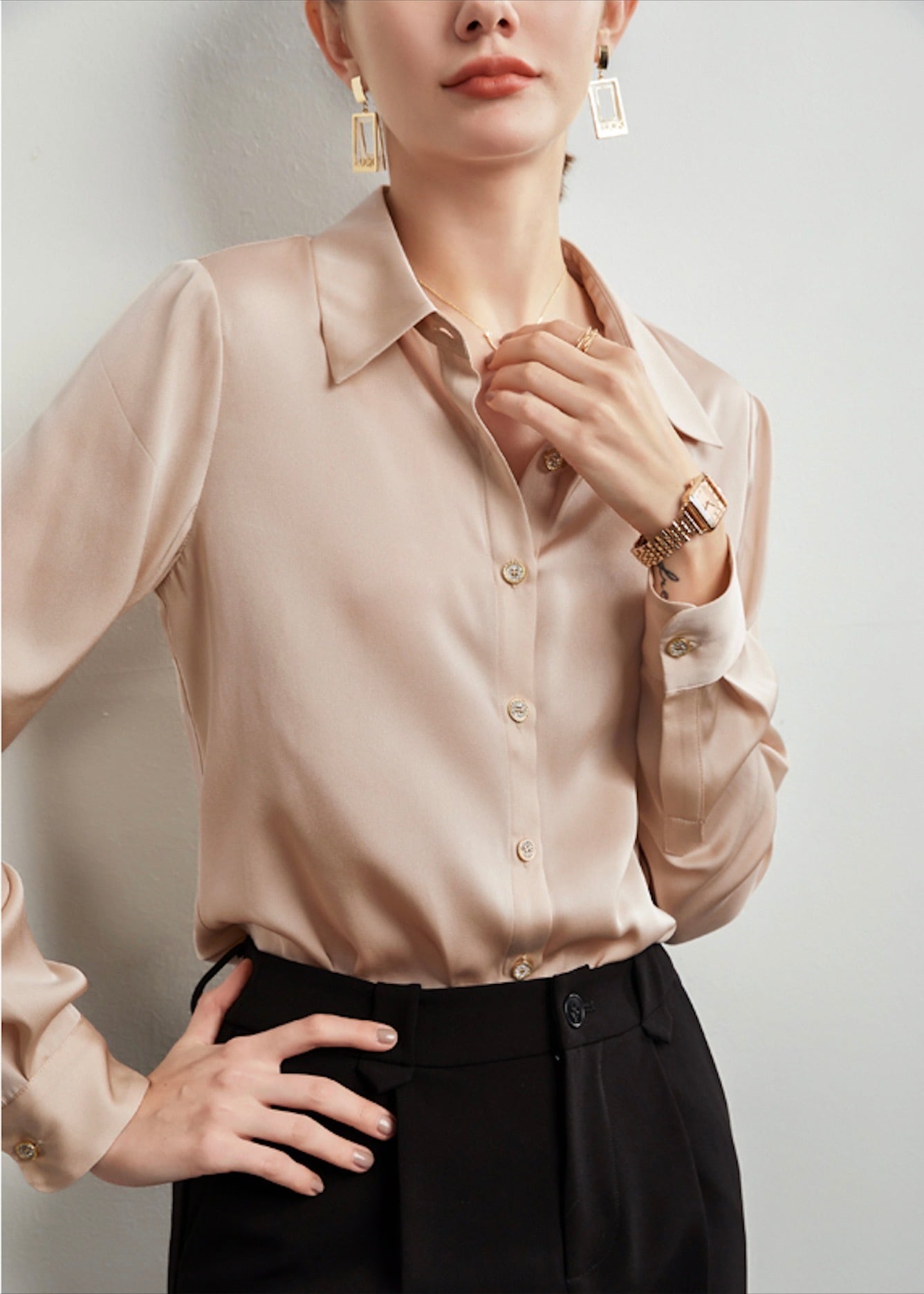 天然 シルク】スタンダード長袖シルクシャツブラウス | Susy.