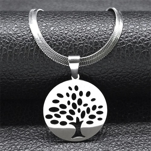 ペンダント ネックレス  ステンレス ビンテージ シルバー ラウンド プラント 木の葉 リーフ 植物 レディース 木 ツリー