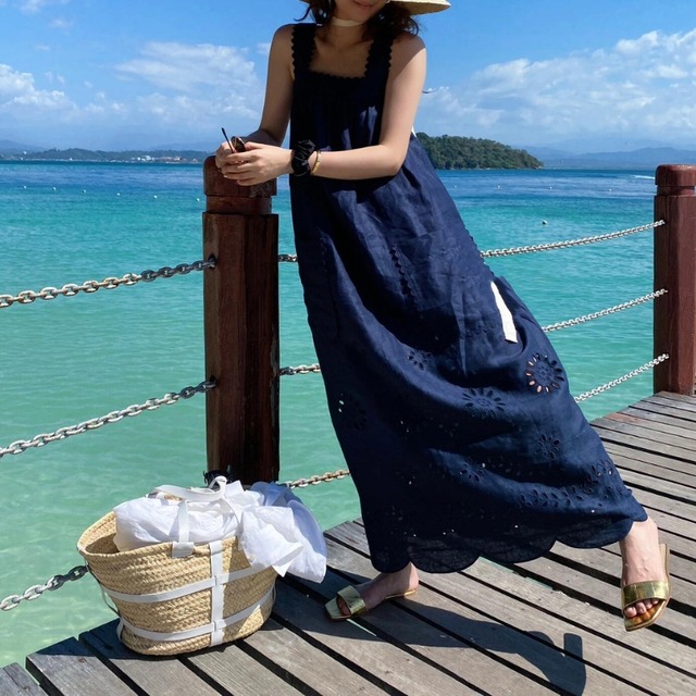 スクエアネック ノースリーブ ロングワンピース　204382