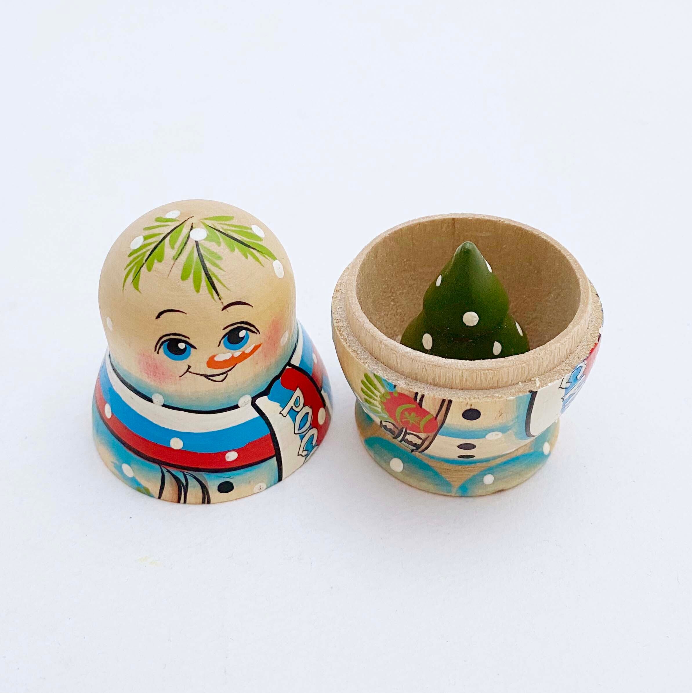 スノーマン・マトリョーシカ(キーロフ産 / 木地色2個組)