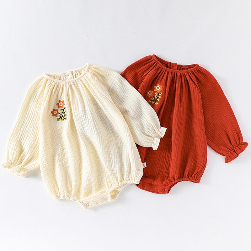 【BABY】韓国風 花柄刺繡ロンパース