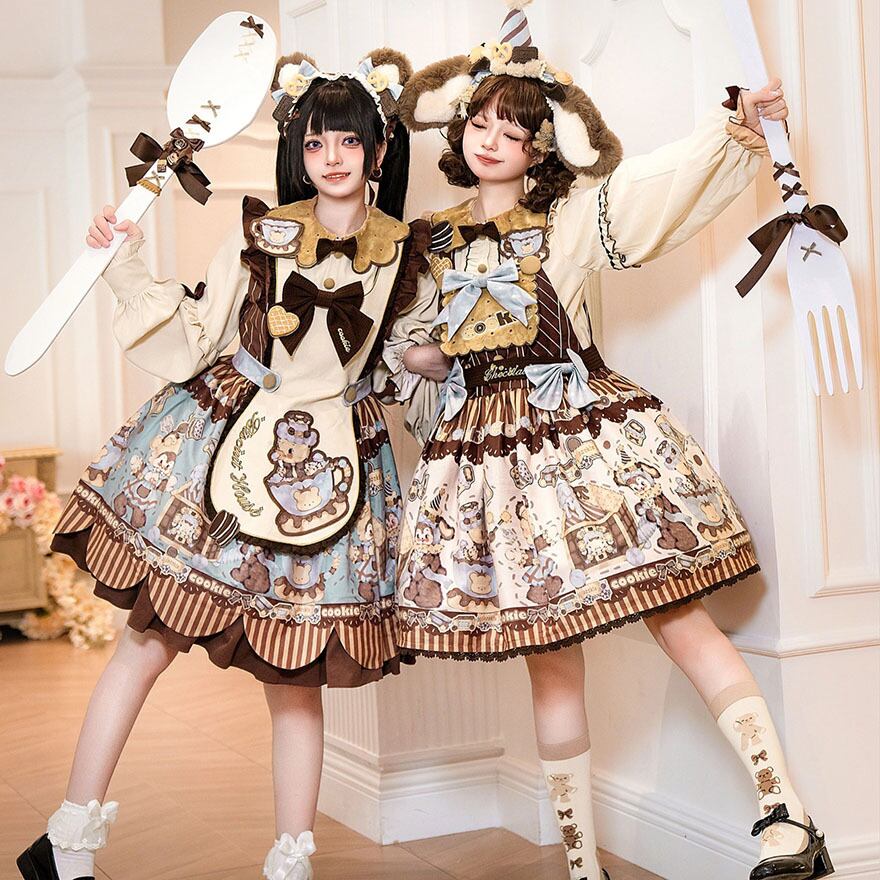 甘ロリ くまちゃん×ビスケットプリントワンピース ガーリー｜WithU