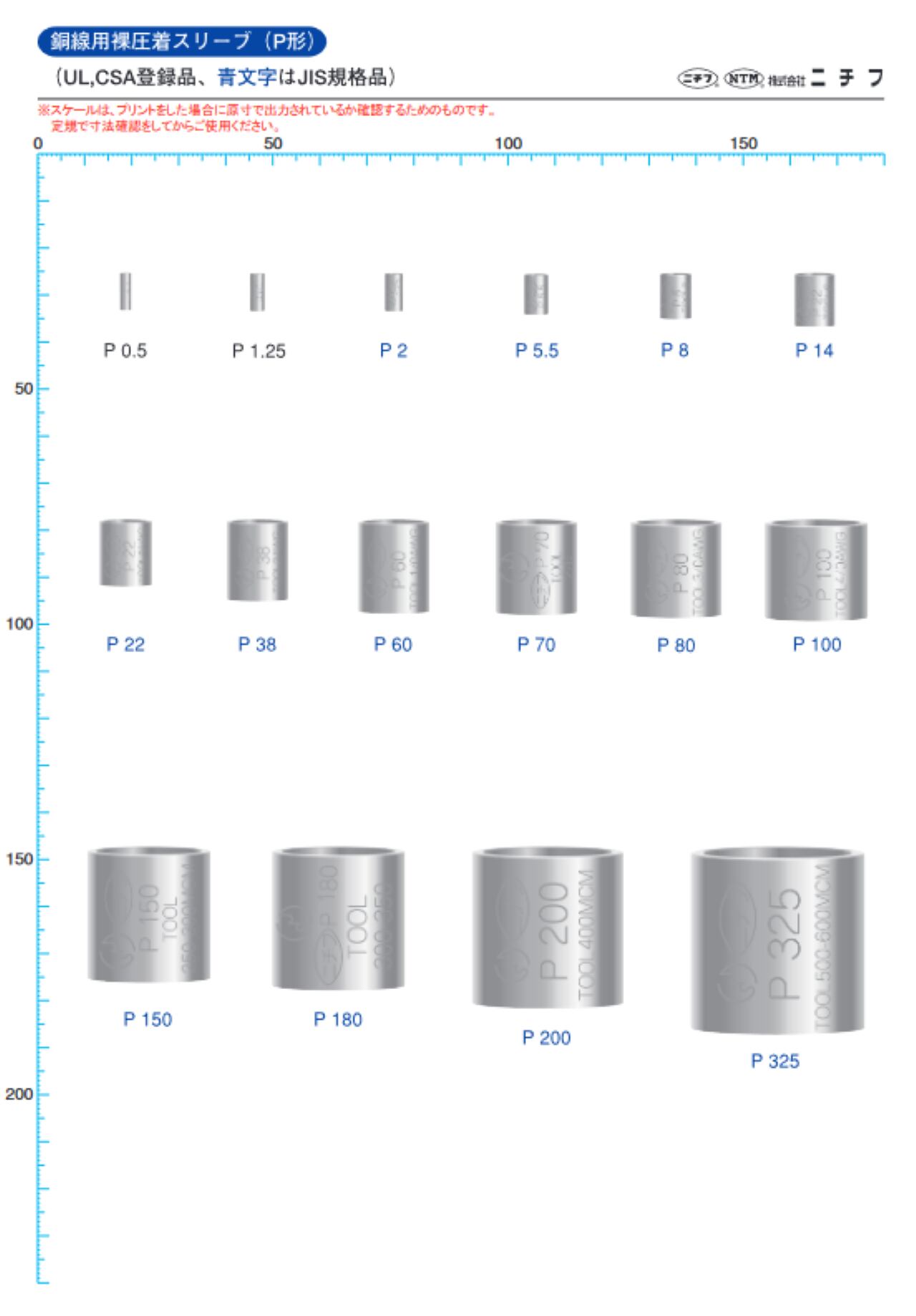 ニチフ P５.５ 重ね合せ用 銅線用裸圧着スリーブ P形 100個/箱 株式会社東和電機製作所