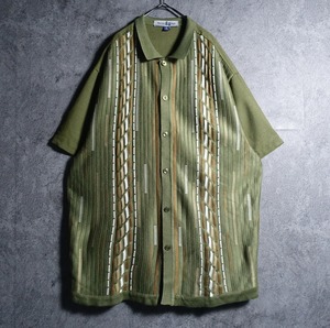 Green 3D Knit Switching Design Shirt
