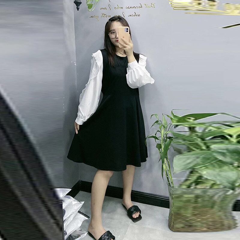 大きいサイズの太った妹は薄く、偽のツーピーススカート、女性の秋の黒人女性のスカート、洋風、年齢削減、ミートドレス、太った潮 ミックスインファッション28675463990