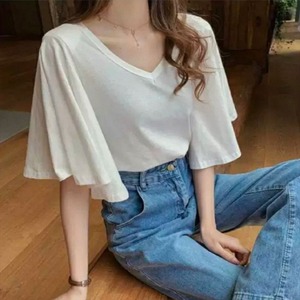 【送料無料】 Tシャツ 3色 色 トップス 半袖 フレア袖 フレアスリーブ Uネック Aライン フレア プルオーバー 薄手生地 無地 かわいい 大人可愛い 大人女子 こなれ感 シンプル カジュアル 大人 上品 おしゃれ お洒落 ラフ コンサバ ガーリー デート お出かけ お茶会 女子会 休日 授業参観 夏 30代 40代 女性用 レディース 着回し プチプライス カラバリ デイリーユース 普段使い ファッション 定番アイテム 着痩せ 垢抜け ブラック ホワイト オレンジ