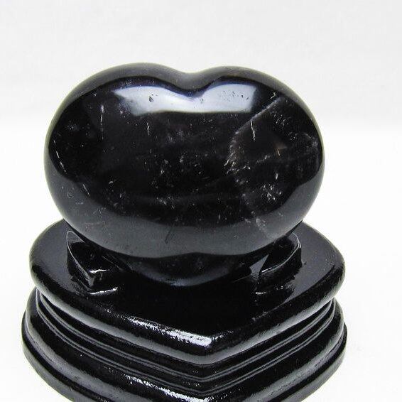 モリオン 置物 黒水晶 ハート 台座付属 一点物 155-1052
