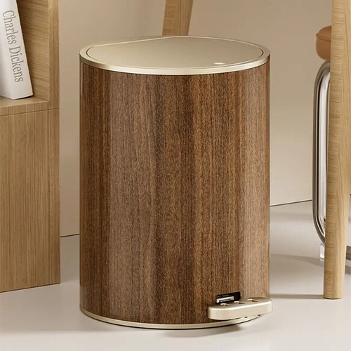 円形 ゴミ箱 蓋付き ９L 踏み込み式 プッシュ式 幅22cm 木目調 プラスチック 軽量 おしゃれ 北欧