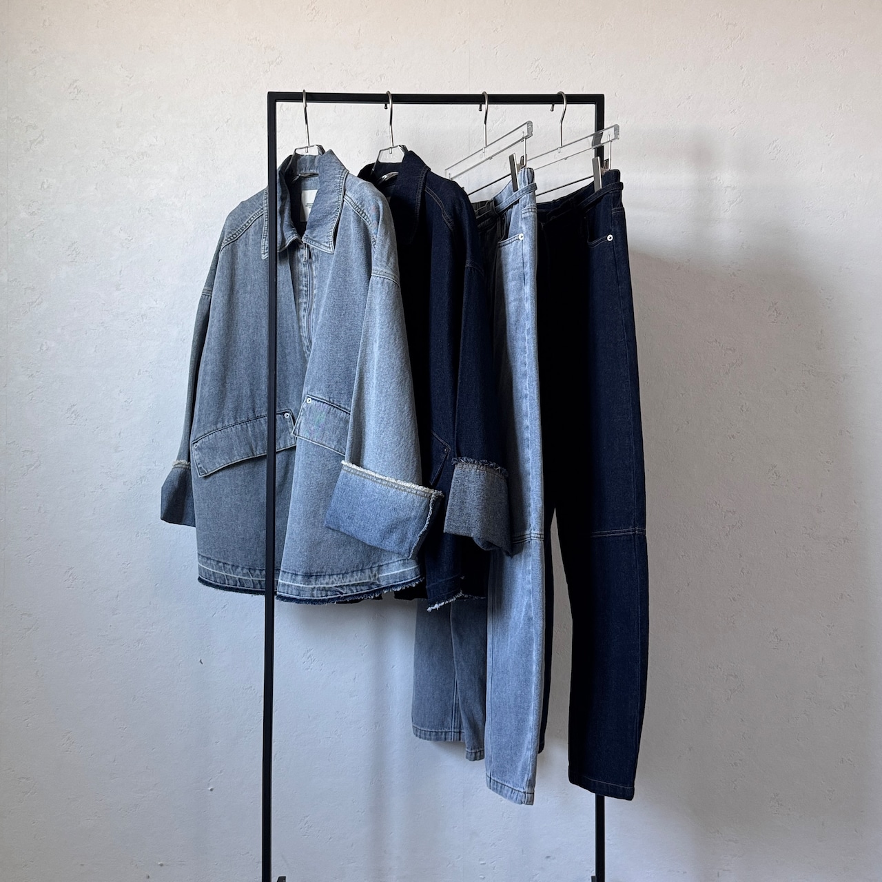 【受注予約:1月下旬入荷予定】W zip フリンジツイルデニムオーバーJK/ブルー