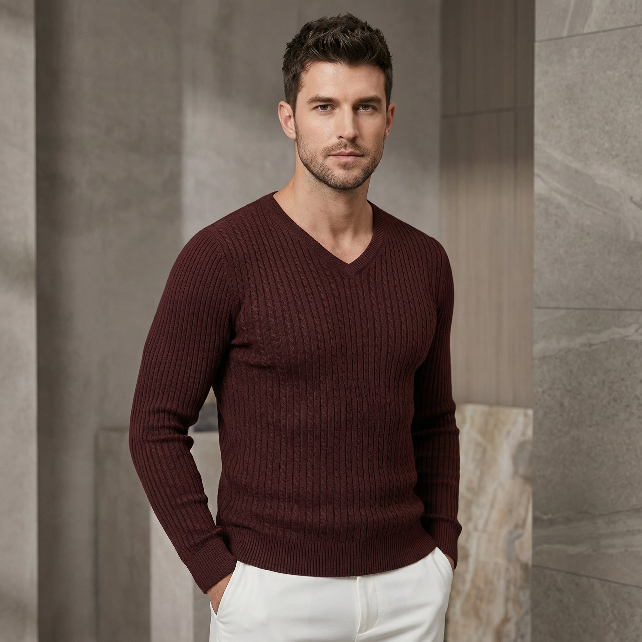 Vネックボトムセーター(2color) M0303