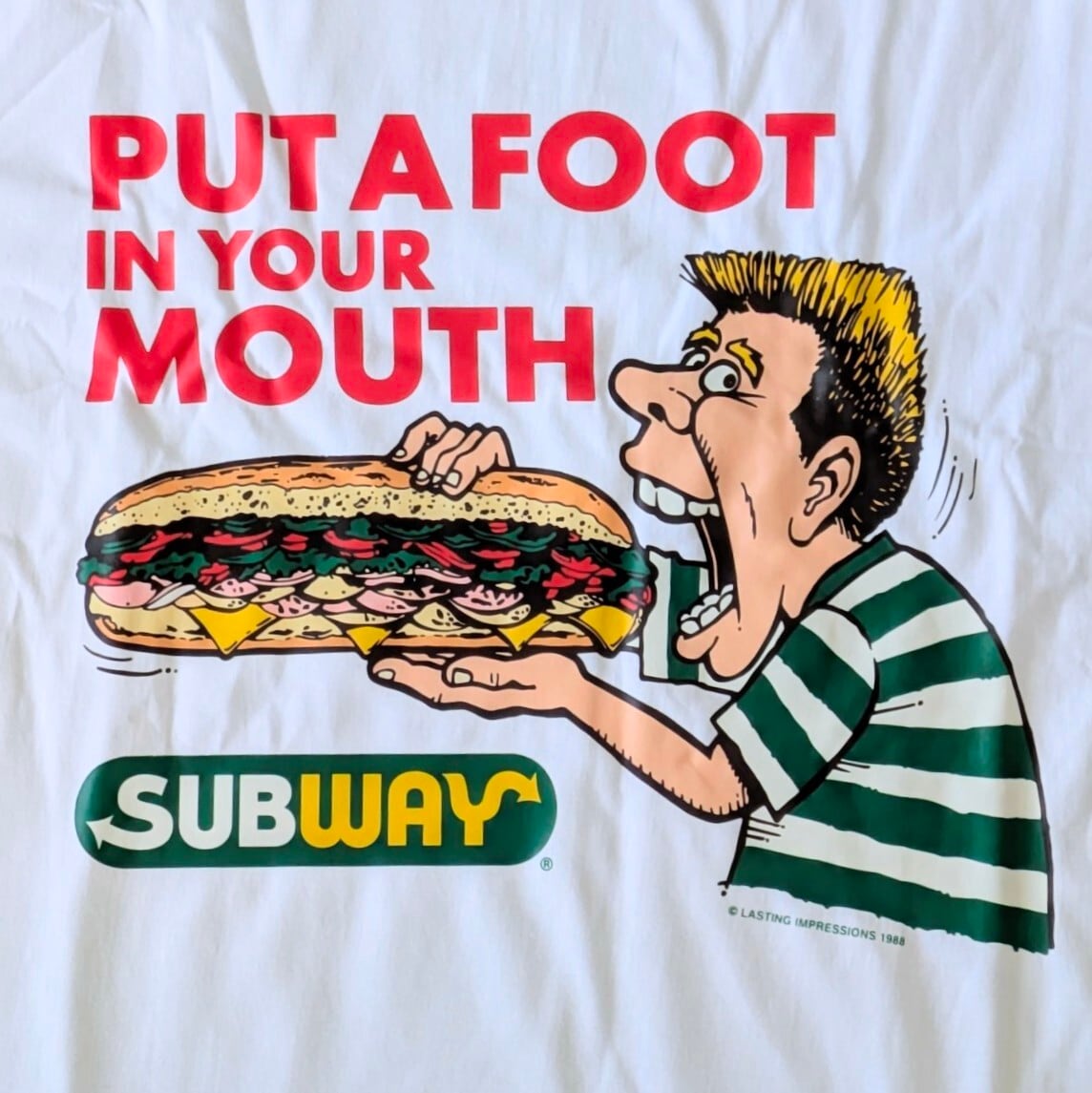 ♧【 SUBWAY ( サブウェイ )】『 PUT A FOOT IN YOUR MOUTH 』Tシャツ 〚アメリカン雑貨 アメトイ〛