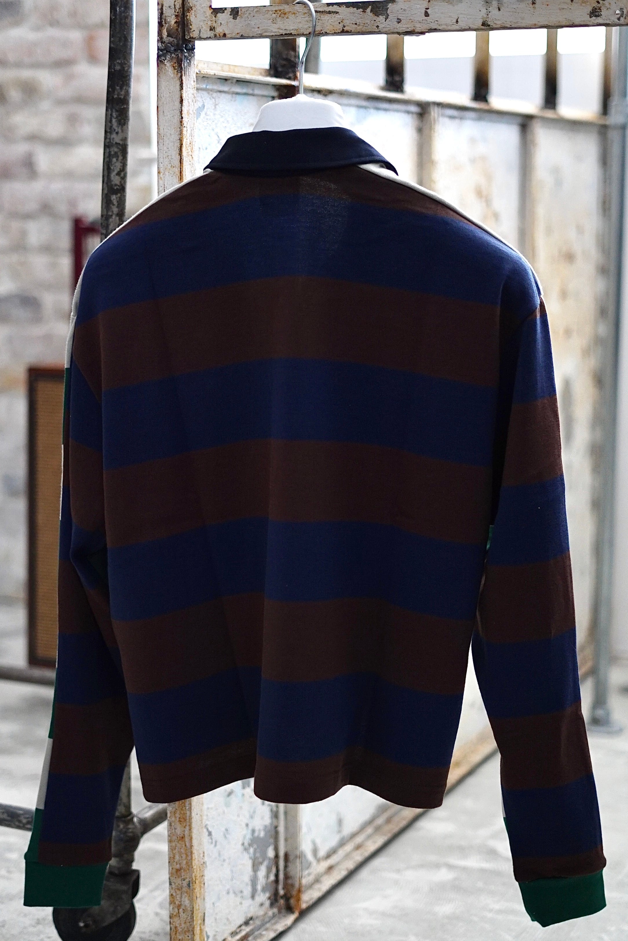 jonnlynx / border rugger shirt (navy×brown mix , green×gray mix