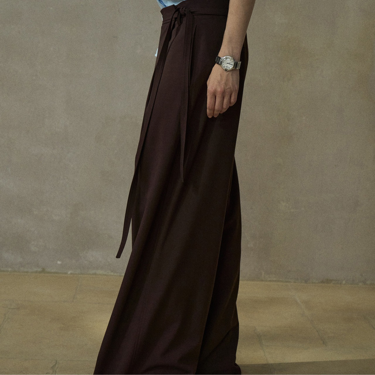 High Waist Wrap Design Wide Leg Pants  T3630