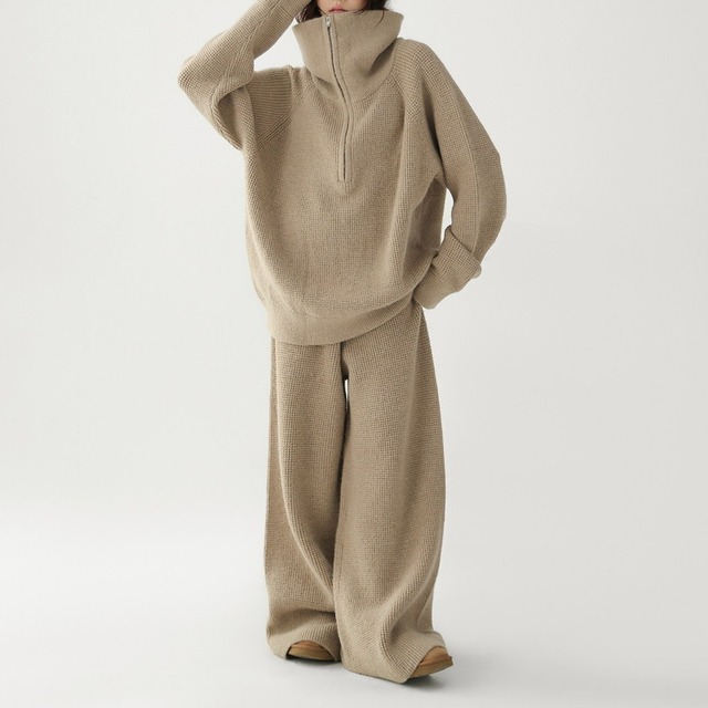 ワッフルニットワイドパンツ 2color [am03580]