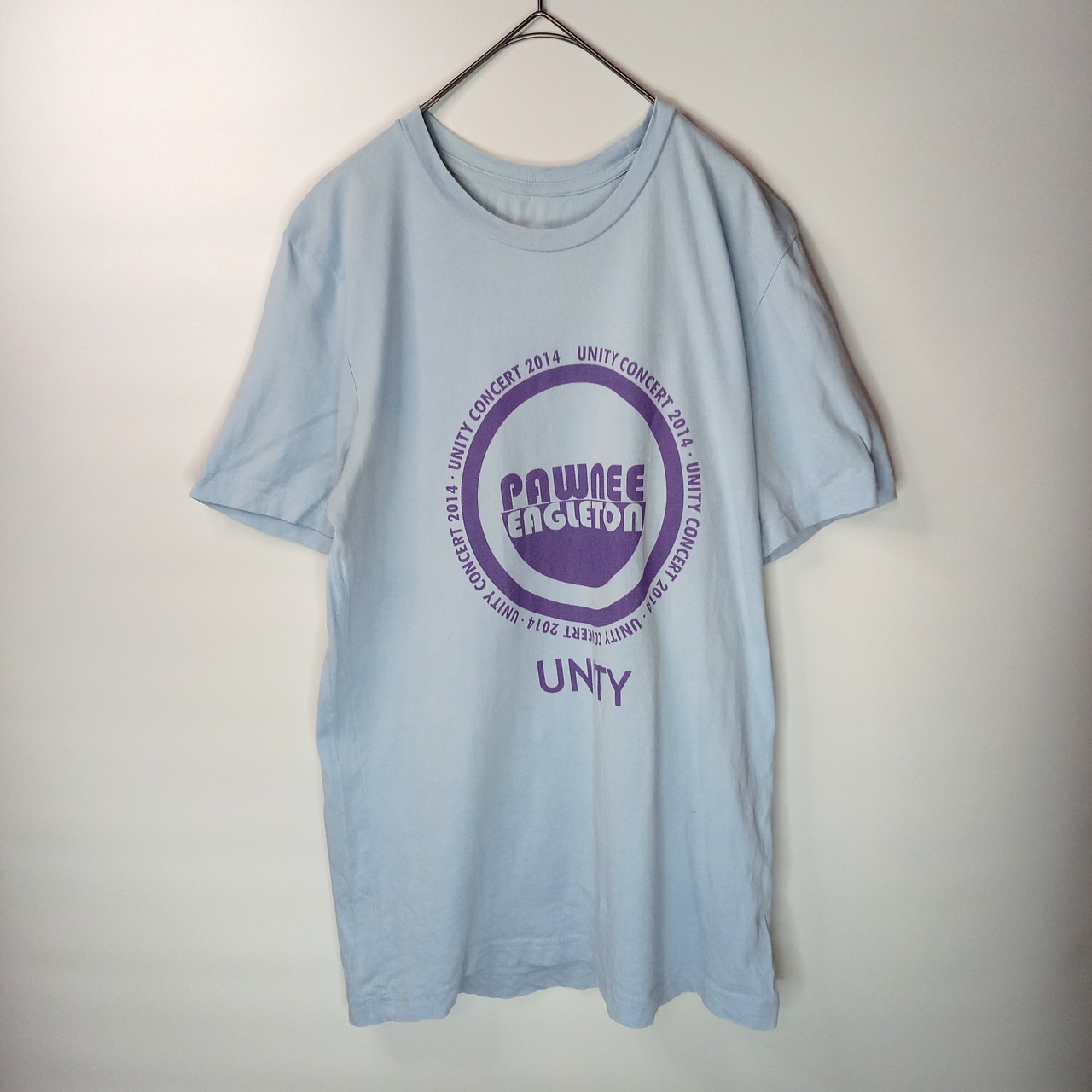 クルーネック　プリントTシャツ　バンドT　半袖　ライトブルー　FREE