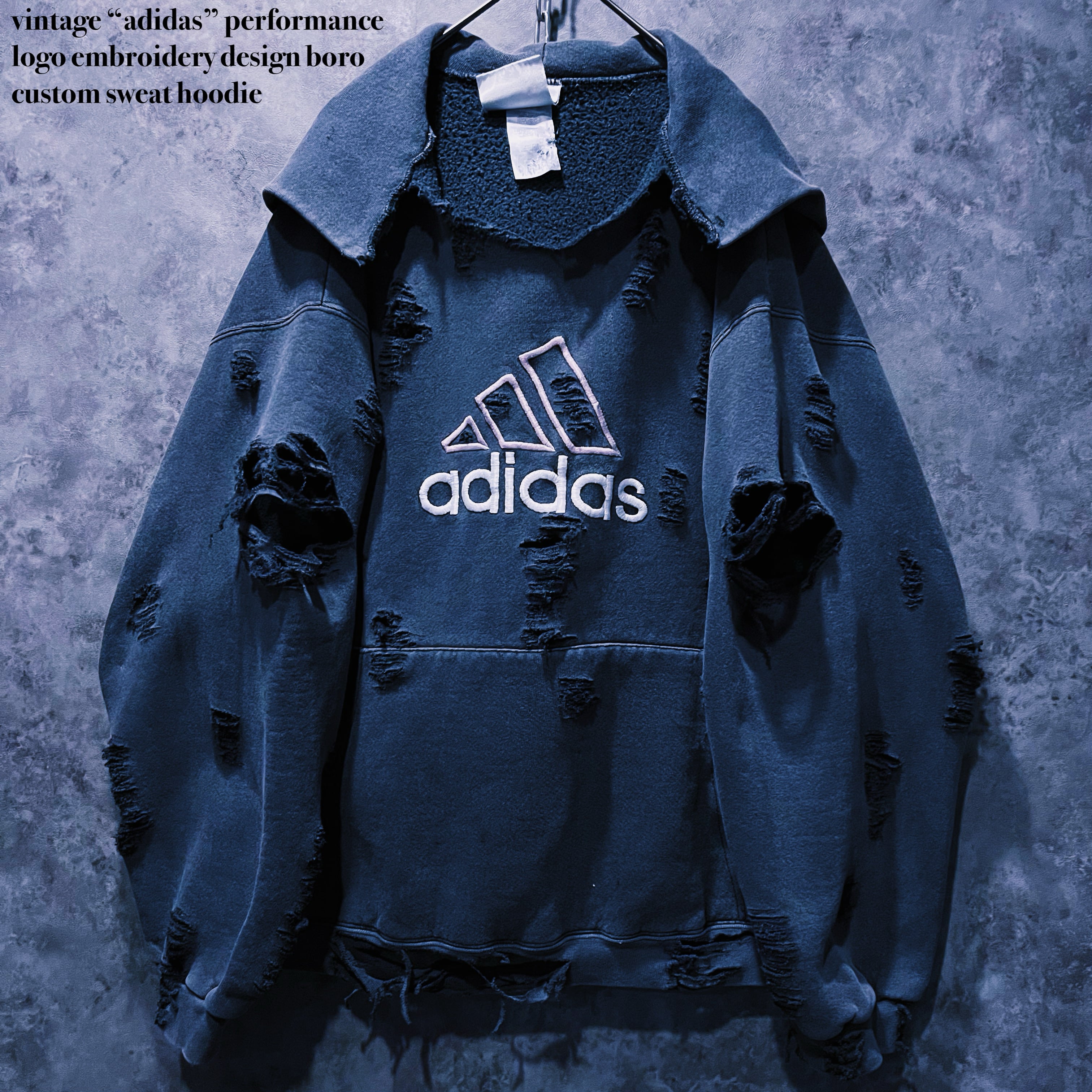 【doppio】vintage “adidas” performance logo embroidery design boro custom sweat hoodie